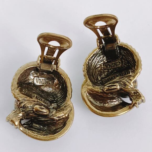 Vintage Signed Heidi Daus Art Deco Revival Gold Tone Faux Pearl Clip On Earrings - Picture 7 of 9